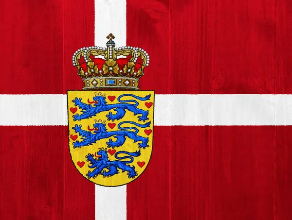 デンマークの国旗と紋章は テクスチャーされた背景にあります コンセプトコラージュ — ストック写真