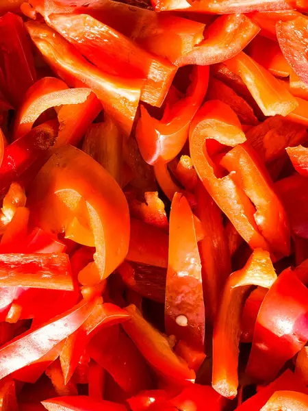 Red Fresh Bell Pepper Sliced Top View Red Cut Pepper — Stock Photo, Image