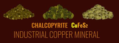 Chalcopyrite vektör çizim seti. Endüstriyel polis mineralleri. Stratejik mineraller.