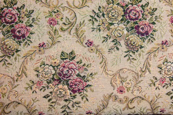 Μπεζ Ύφασμα Floral Σχέδιο Σύνθεση Σαλονιού Jacquard Λουλούδια Γεωμετρικό Στυλ — Φωτογραφία Αρχείου