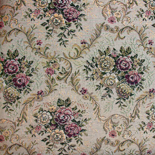 花柄のベージュ生地 幾何学的な様式の花が付いている家具のジャカードの生地 — ストック写真