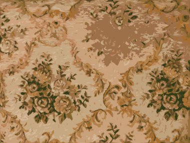 Çiçek desenli bej kumaşın vektör çizimi. Geometrik biçimli mobilya yakutu kumaşı.