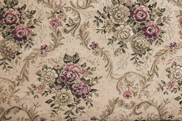 花纹米色织物的矢量图解 具有几何风格花朵的家具提花织物 — 图库矢量图片