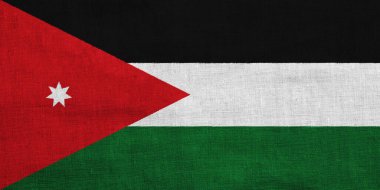 Ürdün Haşhaş Krallığı bayrağı dokulu bir arka planda. Kavram kolajı.