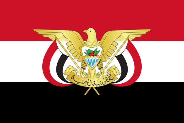 Die Offizielle Aktuelle Flagge Und Das Wappen Der Republik Jemen — Stockfoto