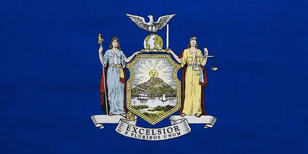 Flagge Des Bundesstaates New York Auf Einem Strukturierten Hintergrund Konzeptcollage — Stockfoto