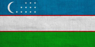 Özbekistan Cumhuriyeti bayrağı dokulu bir arkaplanda. Kavram kolajı.
