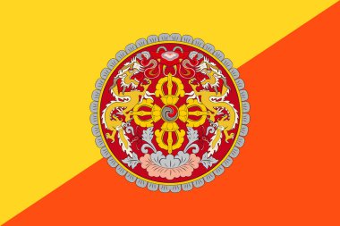 Bhutan Krallığı 'nın resmi bayrağı ve arması. Bhutan eyalet bayrağı. Görüntü.