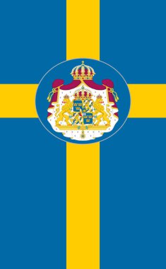 İsveç Krallığı 'nın resmi bayrağı ve arması. İsveç bayrağı. Görüntü.