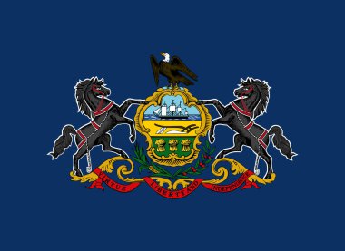 Pennsylvania Eyaleti 'nin resmi bayrağı ve arması. Pennsylvania eyalet bayrağı. Görüntü.