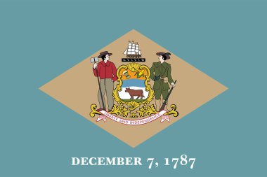 Delaware 'in resmi bayrağı ve arması. Delaware eyalet bayrağı. Görüntü.