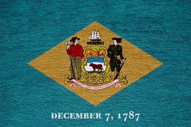 ABD devletinin bayrakları ve arması desenli bir arka planda. Kavram kolajı.