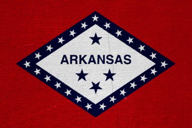 Arkansas bayrağı desenli arka planda ABD bayrağı. Kavram kolajı.