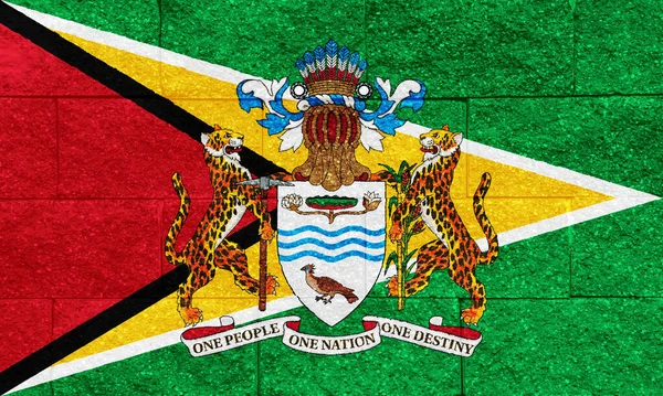 Flag and coat of arms of Co-operative Republic of Guyana on a textured background. Concept collage.