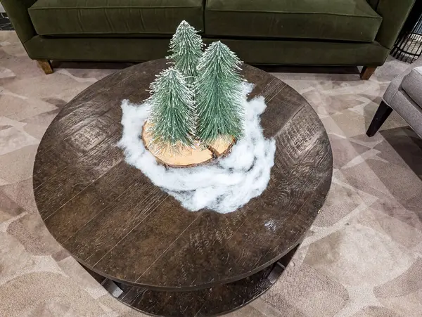 Christmas interior of a common area in an apartment building.