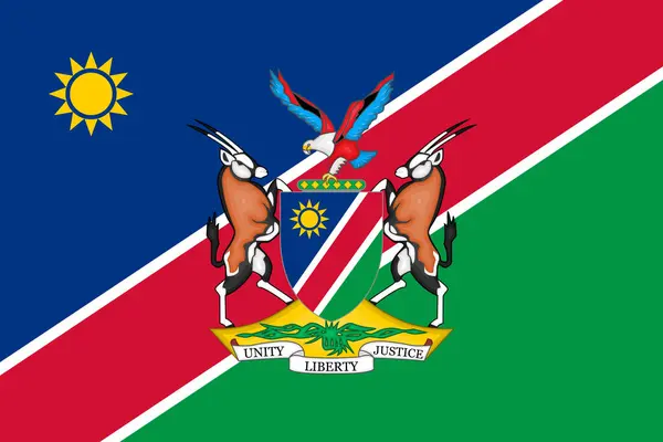 Bandera Oficial Actual Escudo Armas República Namibia Bandera Del Estado — Foto de Stock