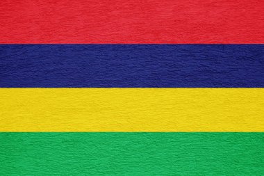 Mauritius Cumhuriyeti bayrağı dokulu bir arkaplanda. Kavram kolajı.