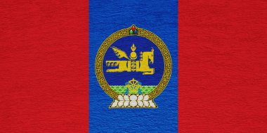 Flag and coat of arms of Mongolia on a textured background. Concept collage.