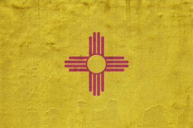 ABD 'nin New Mexico bayrağı dokulu bir arka planda. Kavram kolajı.