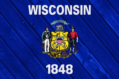 Wisconsin 'in ABD bayrağı dokulu bir arka planda. Kavram kolajı.