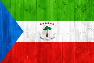 Ekvator Ginesi Cumhuriyeti bayrağı dokulu bir arka planda. Kavram kolajı.