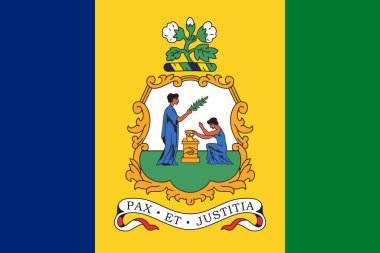 The official current flag and coat of arms of Saint Vincent and the Grenadines. State flag of Saint Vincent. Illustration. clipart