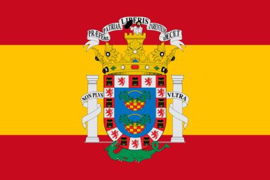 İspanya bayrağında Melilla 'nın arması. Kavramsal kolaj.