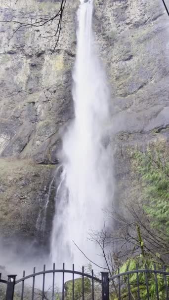Nahaufnahme Der Rauschenden Multnomah Falls Von Der Multnomah Creek Bridge — Stockvideo