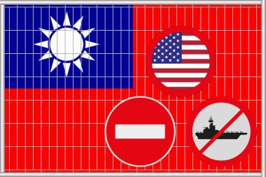 Illustration of the flag of Taiwan under the lattice. Concept of isolationism. No war. clipart