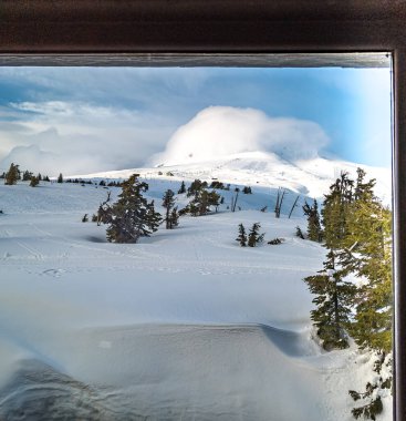 Portland, Oregon, USA - 02.25.2024: Timberline Lodge on Mount Hood. Views from the hotel window. clipart