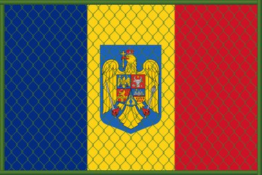 Vector illustration of the flag of Romania under the lattice. The concept of isolationism. No war. clipart