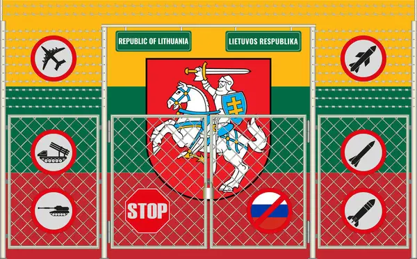 stock image Illustration of Lithuania flag under the lattice. The concept of isolationism. No war.