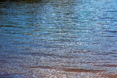 Water ripple texture background. Wavy water surface during sunset, golden light reflecting in the water.