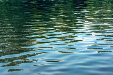 Water ripple texture background. Wavy water surface during sunset, golden light reflecting in the water.
