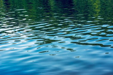 Water ripple texture background. Wavy water surface during sunset, golden light reflecting in the water.