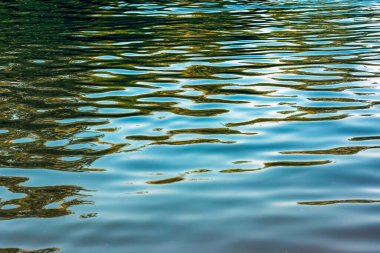 Water ripple texture background. Wavy water surface during sunset, golden light reflecting in the water.