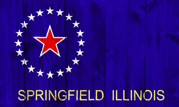 stock image Flag of the city of Springfield, the capital of Illinois, USA, on a background of a wooden fence. Conceptual collage.