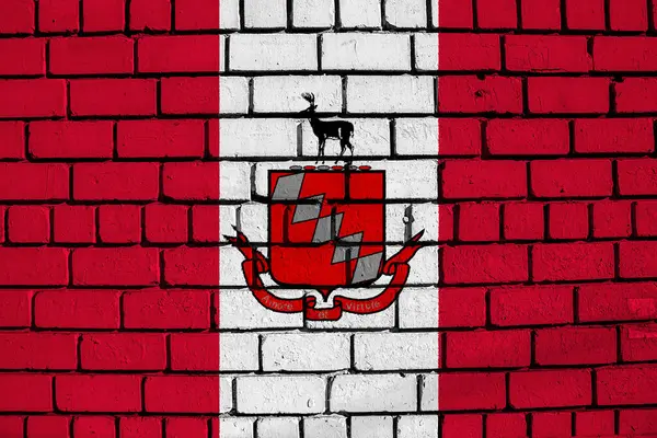 stock image Flag of the city of Raleigh, North Carolina, USA, on a background of a brick wall. Conceptual collage.