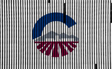 Flag of the city of Chandler, Arizona, USA, on a background of a striped wall. Conceptual collage. clipart