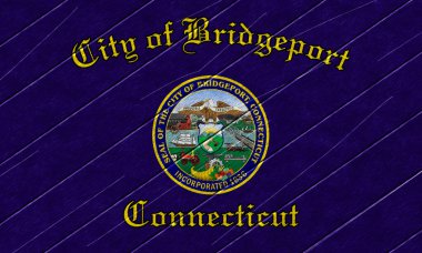 Bridgeport, Connecticut, ABD bayrağı, ahşap bir çitin arkasında. Kavramsal kolaj.