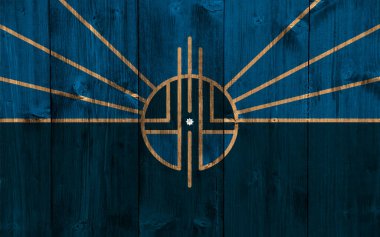 Lincoln, Nebraska, ABD bayrağı, ahşap bir çitin arkasında. Kavramsal kolaj.