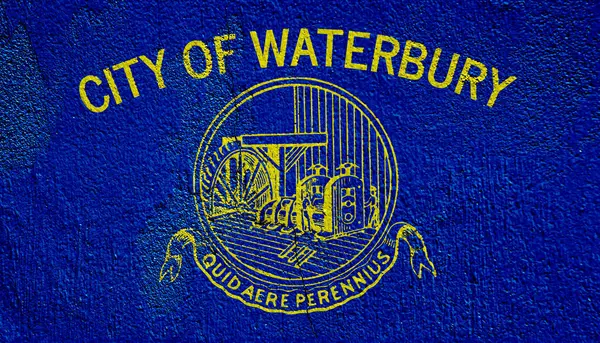 Waterbury, Connecticut, ABD bayrağı, çatlak bir duvarın arkasında. Kavramsal kolaj.