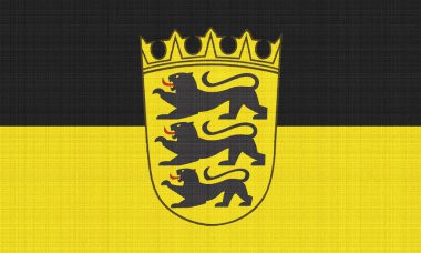 Baden-Wurttemberg 'in küçük arması Baden bayrağında. Kumaş dokusu üzerine kavramsal kolaj. Görüntü.