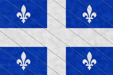 Quebec 'in resmi bayrağı. Kanada Eyaleti. İllüzyon. Ahşap doku üzerine kavramsal kolaj.