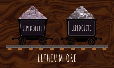 El arabalarında LEPIDOLITE 'in vektör çizimi. El çizimi çizimi. Lityum içeren mineral, lityum içerir..