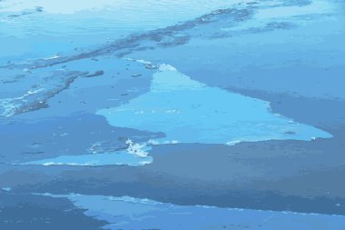 Baharda donmuş suyun üzerindeki buz kalıplarıyla kış doğasının vektör çizimi. Suda sürüklenen buzun soyut arkaplanı.