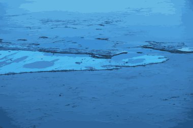 Baharda donmuş suyun üzerindeki buz kalıplarıyla kış doğasının vektör çizimi. Soyut arkaplan