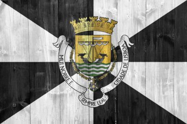 Portekiz 'in başkenti Lizbon' un tahta dokusu üzerine resmi bayrağı. Kavramsal kolaj.