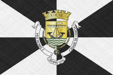 Portekiz 'in başkenti Lizbon' un kumaş dokusu üzerine resmi bayrağı. Kavramsal kolaj. Görüntü.