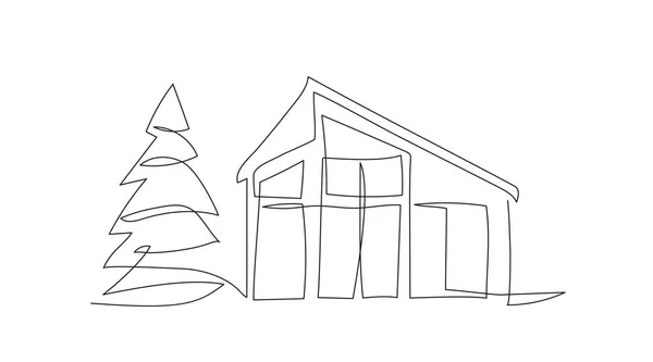 房屋在连续线条绘画风格的矢量插图 住宅建筑的标志 建筑概念 因白人背景而被隔离 — 图库矢量图片